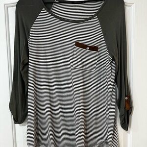 Pink Clover Olive and Black Striped Long Sleeve Tee